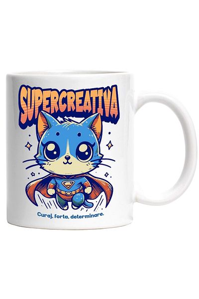 INOVATIX Personalized white mug, Super Creative, Superhero, Flying Cat, INOVATIX®. 330ml