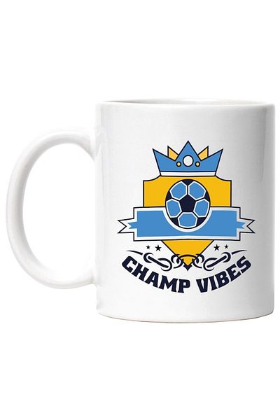 INOVATIX Personalized white mug, Message in English Champ Vibes, Football, Emblem, Crown, INOVATIX®. 330ml