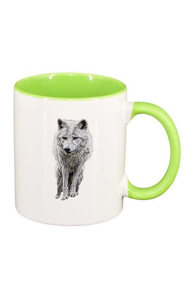 INOVATIX Personalized white mug, White wolf, light green interior, D970, INOVATIX®. 330ml