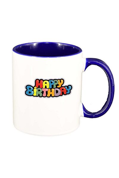 INOVATIX Cana alba personalizata, Happy Birthday, interior albastru inchis, D388, INOVATIX®. 330ml