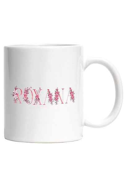 INOVATIX Personalized white mug, Name Roxana, Floral, Colorful, Creative, Beautiful, Unique, INOVATIX®. 330ml