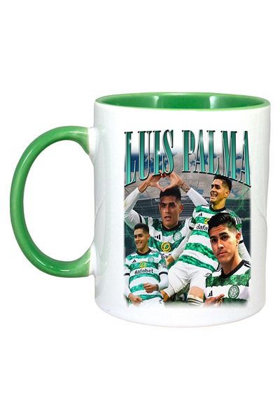 INOVATIX Personalized White Mug, Luis Palma Football, Green Handle and Interior, ®. 330ml