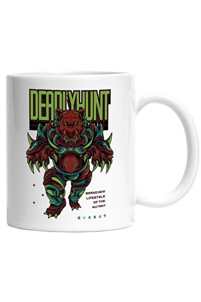 INOVATIX Cana alba personalizata, Mesaj In Engleza Deadly Hunt, Urs, Gheare, ...