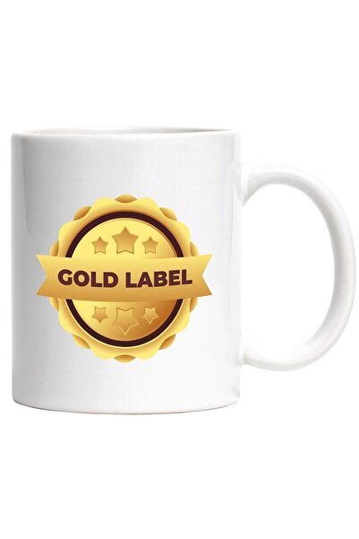 INOVATIX Cana alba personalizata, Mesaj In Engleza Golden Label, Stele, Insig...