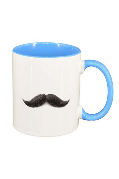 INOVATIX Cana alba personalizata, Mustache, interior albastru, D234, INOVATIX®. 330ml