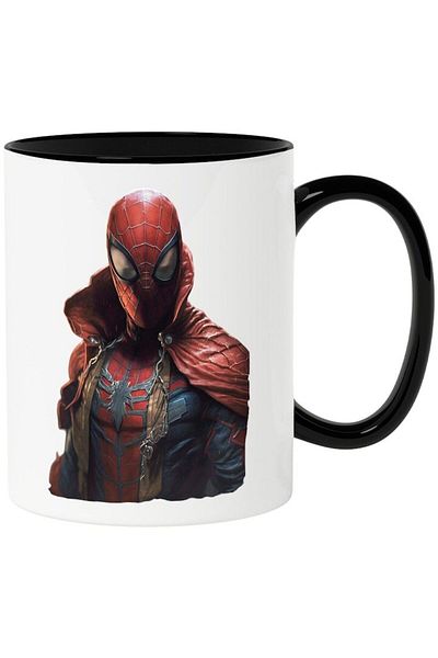 INOVATIX Personalized white mug, Spiderman, Marvel, Superheroes, Spider, with Black Handle, INOVATIX®. 330ml