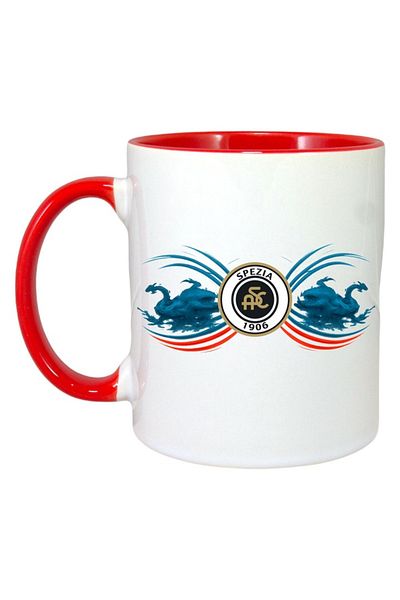 INOVATIX Personalized White Mug, Spezia Calcio Italy, Red Handle and Interior, ®. 330 ml