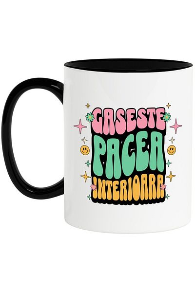 INOVATIX Personalized white mug, Find Inner Peace, with Black Handle, INOVATIX®. 330ml