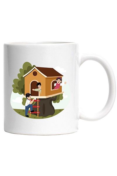 INOVATIX Personalized white mug, Tree House, Tree, Stairs, Children, Sky, Clouds, Nature, INOVATIX®. 330ml
