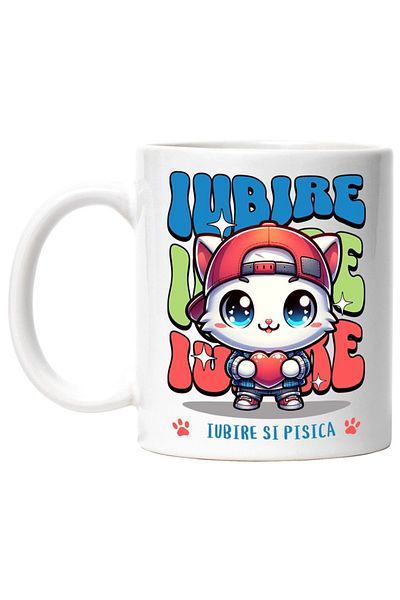 INOVATIX Personalized white mug, White Gangster Style With Hat And Heart Love And Cat, INOVATIX®. 330ml