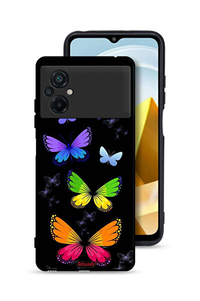 Tolwak Xiaomi Poco M5 4G Protective Case Cover Colorful Butterflies