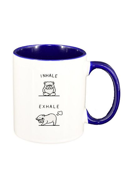 INOVATIX Personalized white mug, Inhale exhale, dark blue interior, D1451, INOVATIX®. 330ml