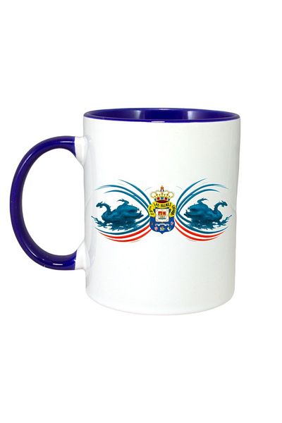 INOVATIX Personalized White Mug, Ud Las Palmas Spain, Blue Handle and Interior, ®. 330ml