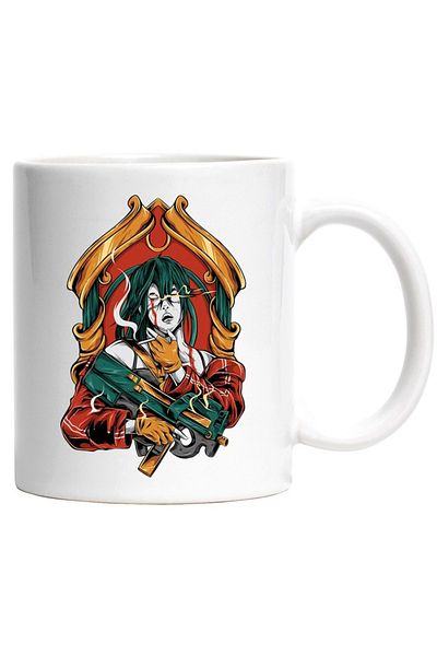 INOVATIX Personalized white mug, Portrait, Cigarette, Gun, Scar, INOVATIX®. 330ml