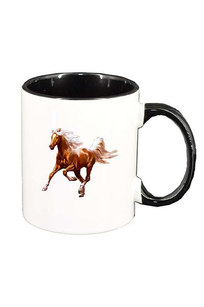 INOVATIX Personalized white mug, Horse, black interior, D198, INOVATIX®. 330ml