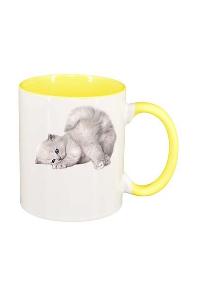 INOVATIX Personalized white mug, Cat, yellow interior, D423, INOVATIX®. 330ml