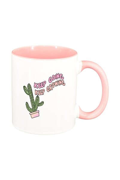 INOVATIX Εξατομικευμένη λευκή κούπα, μήνυμα "Συνέχισε", ροζ εσωτερικό, D1424,...