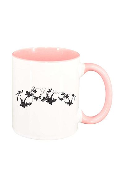 INOVATIX Personalized white mug, Floral pattern, pink interior, D282, INOVATIX®. 330ml