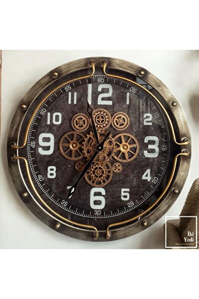 77 Dacosta 60 cm Metal Döner Çarklı Duvar Saati Endüstriyel Mekanik Büyük Saa...