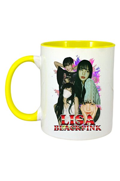 INOVATIX Персонализирана бяла чаша, Lisa 6 Band, жълта дръжка и вътрешност, ®...