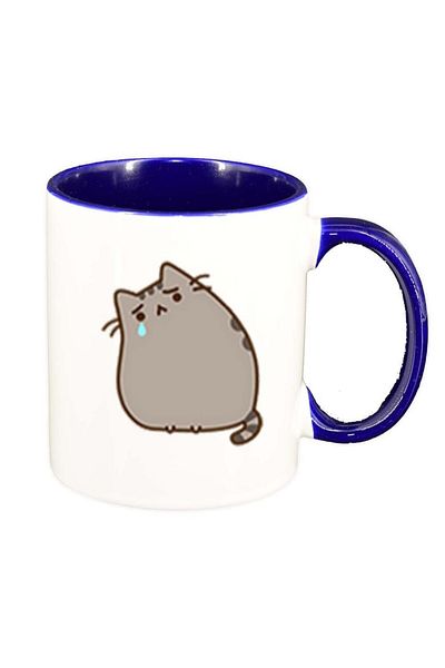 INOVATIX Personalized white mug, Emoji Cat, dark blue interior, D1010, INOVATIX®. 330ml