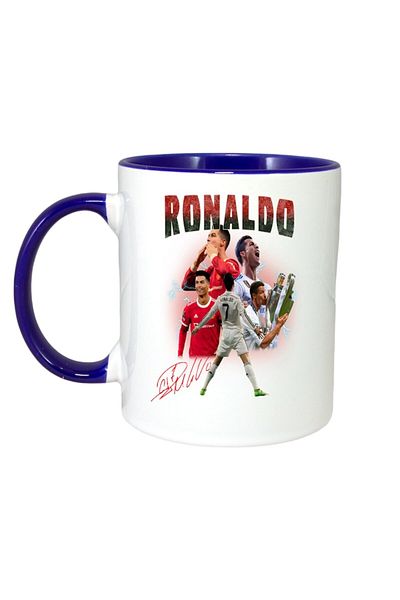 INOVATIX Cana Alba Personalizata, Ronaldo 7 Autograf, Maner Si Interior Albastru, ®. 330ml
