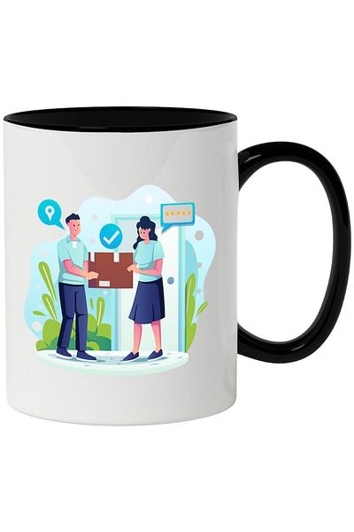 INOVATIX Personalized white mug, Delivery, Package, Review, with Black Handle, INOVATIX®. 330ml