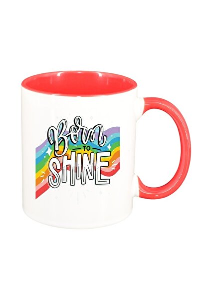 INOVATIX Cana alba personalizata, mesaj Born to Shine, interior rosu, D1427, ...