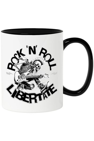 INOVATIX Personalized white mug, Freedom - Punk Rock and Roll, with Black Handle, INOVATIX®. 330ml
