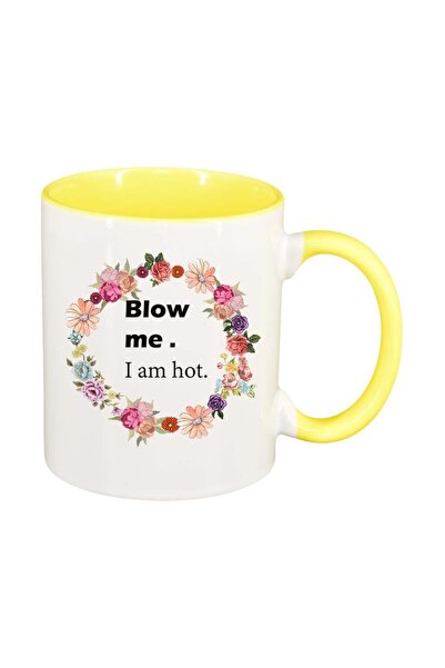 INOVATIX Εξατομικευμένη λευκή κούπα, Λουλούδια, Blow me, I`m hot.., κίτρινο ε...