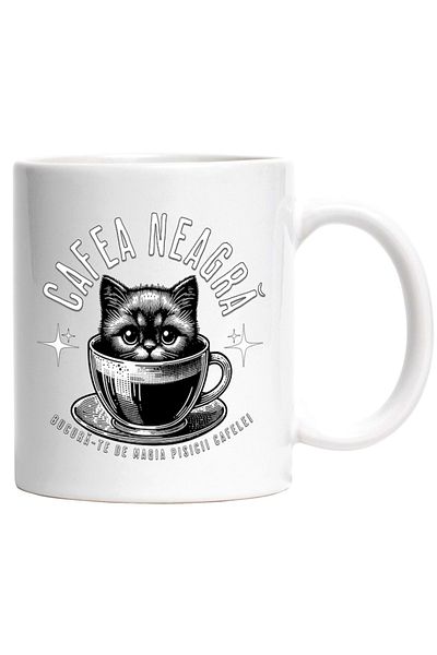 INOVATIX Personalized white mug, Black Coffee enjoy the magic of the coffee cat, INOVATIX®. 330ml