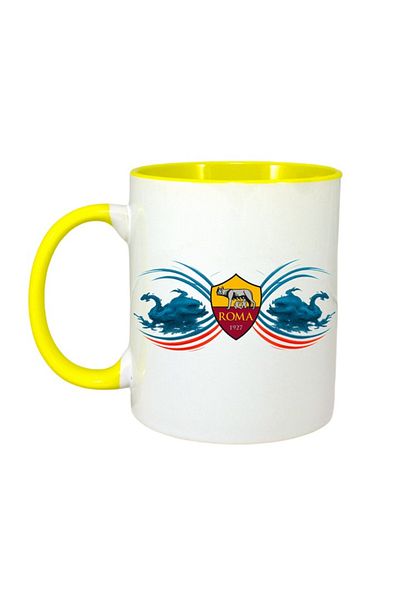 INOVATIX Personalized White Mug, As Roma Italy, Yellow Handle and Interior, ®. 330ml