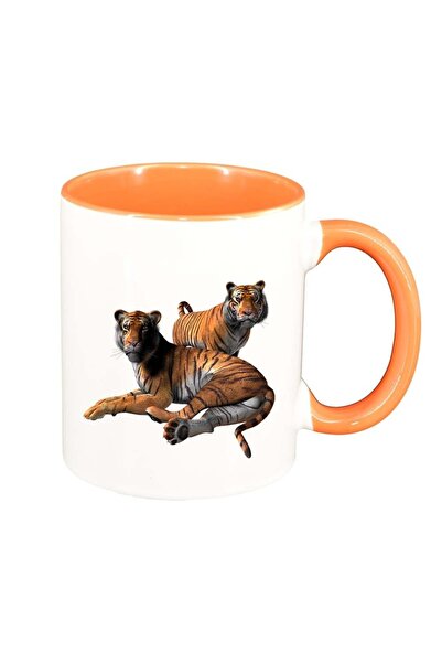 INOVATIX Εξατομικευμένη λευκή κούπα, Tigers, πορτοκαλί εσωτερικό, D974, INOVA...