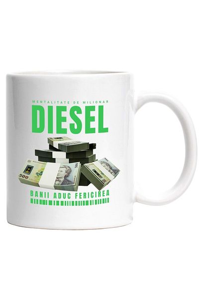 INOVATIX Personalized white mug, _Diesel_ - Money Brings Happiness, INOVATIX®. 330ml