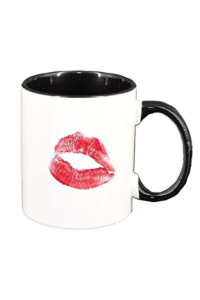 INOVATIX Персонализирана бяла чаша, Lips, черна вътрешност, D324, INOVATIX®. ...