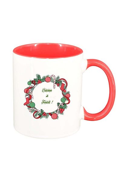 INOVATIX Personalized white mug, Merry Christmas, red interior, D1547, INOVATIX®. 330ml