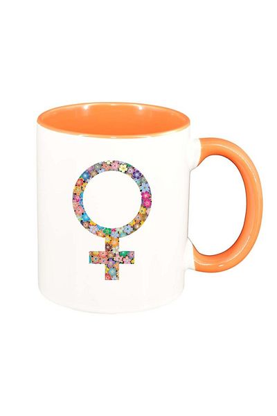 INOVATIX Personalized white mug, FLowery Gender Sign, orange interior, D1005, INOVATIX®. 330ml