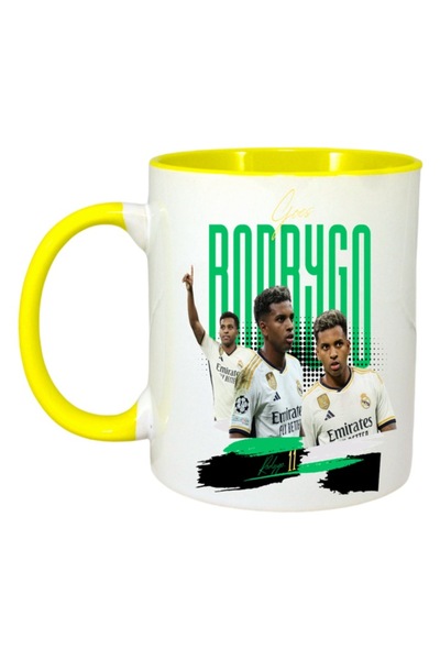 INOVATIX Cana Alba Personalizata, Rodrygo Real Madrid, Maner Si Interior Galben, ®. 330ml