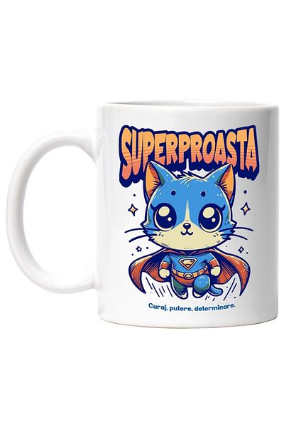 INOVATIX Personalized white mug, Super Stupid, Superhero, Flying Cat, INOVATIX®. 330ml