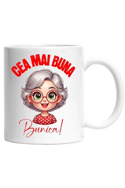 INOVATIX Personalized white mug, Woman With Glasses Cheerful Best Grandma Family, INOVATIX®. 330ml