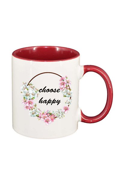 INOVATIX Personalized white mug, Flowers, Happy, red interior, D1039, INOVATIX®. 330ml