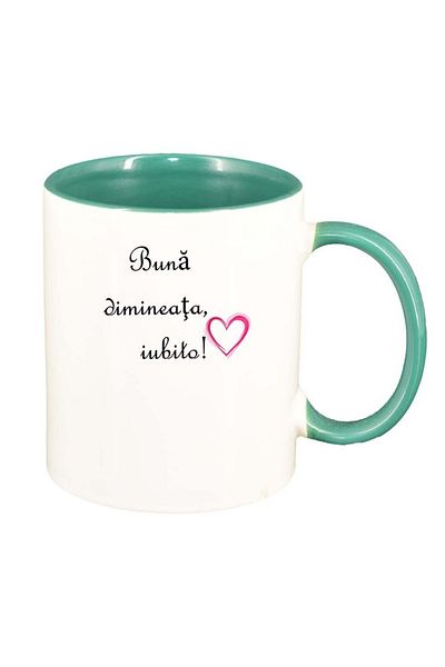 INOVATIX Personalized white mug, Good morning..., green interior, D1030, INOVATIX®. 330ml