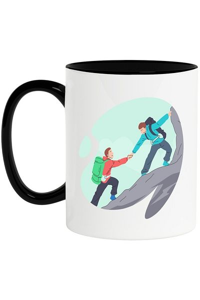 INOVATIX Personalized white mug, Hiking, Stick, Mountain, Backpack, Ceramic with Black Handle, INOVATIX®. 330ml