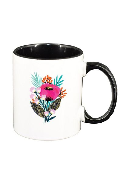 INOVATIX Personalized white mug, Pastel Color Flower, black interior, D1373, INOVATIX®. 330ml