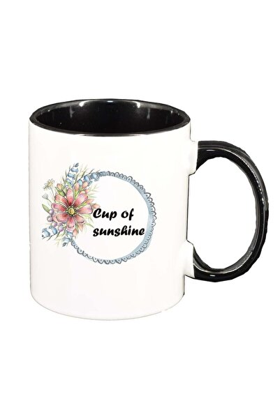 INOVATIX Cana alba personalizata, Flori, Cup of sunshine, interior negru, D10...