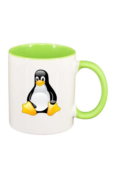 INOVATIX Personalized white mug, Penguin, light green interior, D298, INOVATIX®. 330ml