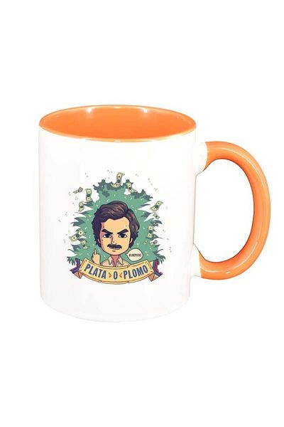 INOVATIX Personalized white mug, Narcos - Pablo Escobar, orange interior, D1345, INOVATIX®. 330ml