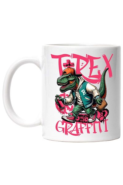 INOVATIX Cana alba personalizata, T-Rex Urban Hip-Hop Star Y2K Graffiti, INOVATIX®. 330ml