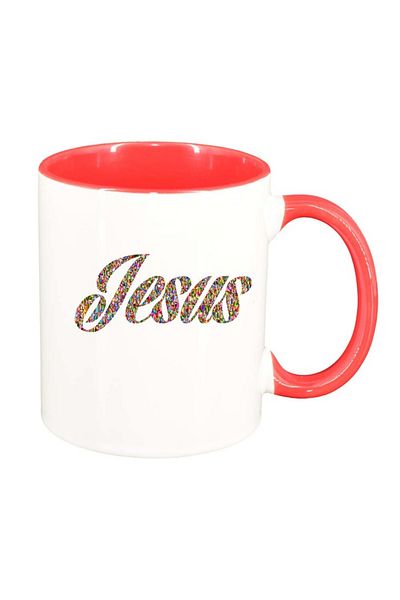 INOVATIX Personalized white mug, Christ, red interior, D1098, INOVATIX®. 330ml