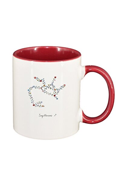 INOVATIX Εξατομικευμένη λευκή κούπα, Zodiac, Τοξότης, σκούρο κόκκινο εσωτερικ...